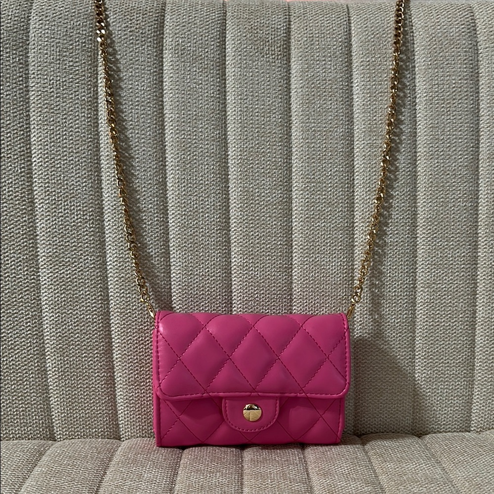 Vibrant Pink Quilted Crossbody Bag with Chain Strap